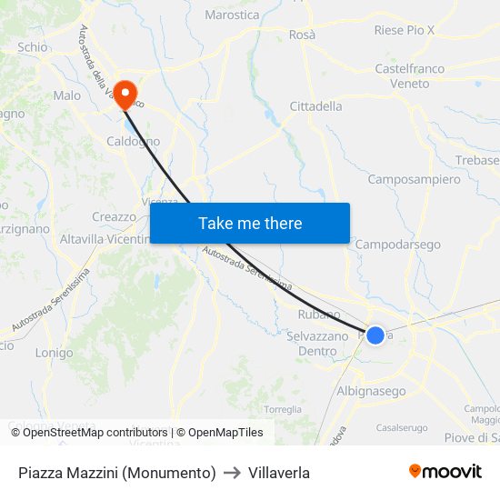Piazza Mazzini (Monumento) to Villaverla map