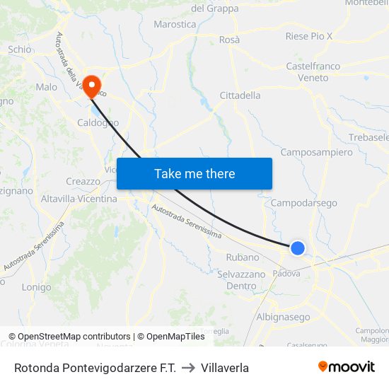 Rotonda Pontevigodarzere F.T. to Villaverla map