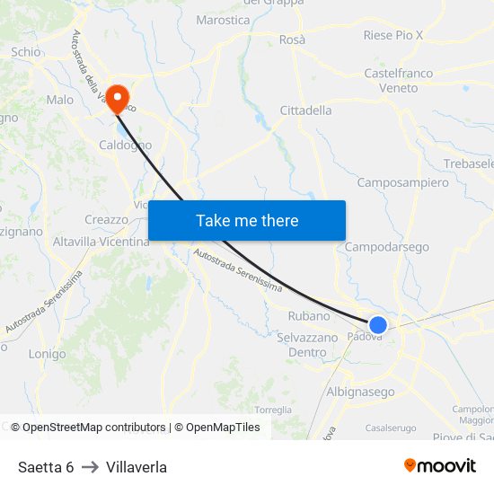 Saetta 6 to Villaverla map