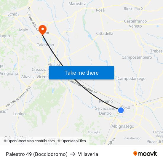 Palestro 49 (Bocciodromo) to Villaverla map