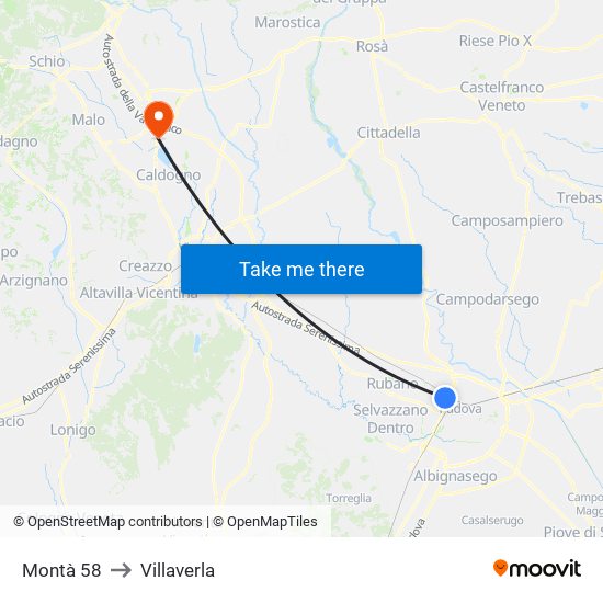 Montà 58 to Villaverla map