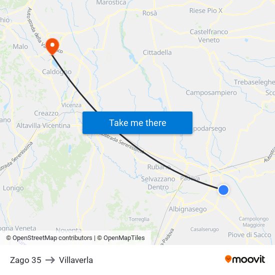 Zago 35 to Villaverla map