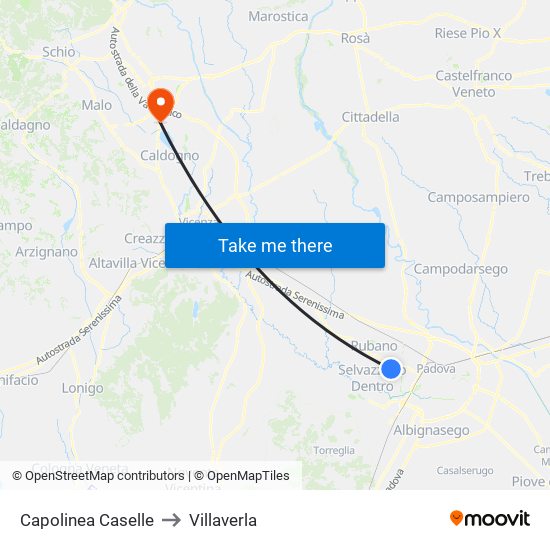 Capolinea Caselle to Villaverla map