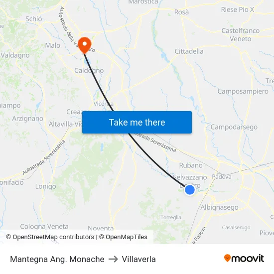 Mantegna Corner Monache to Villaverla map
