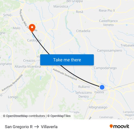 San Gregorio R to Villaverla map