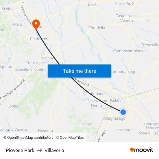 Piovese Park to Villaverla map