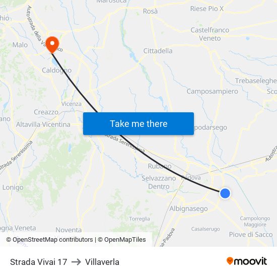 Strada Vivai 17 to Villaverla map