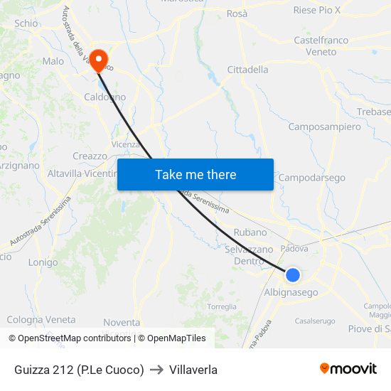 Guizza 212 (P.Le Cuoco) to Villaverla map