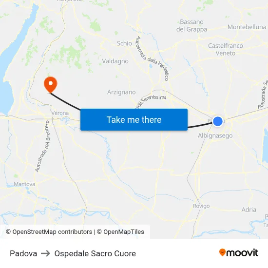 Padua to Sacred Heart Hospital map