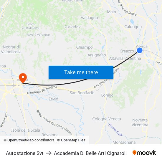 Autostazione Svt to Accademia Di Belle Arti Cignaroli map