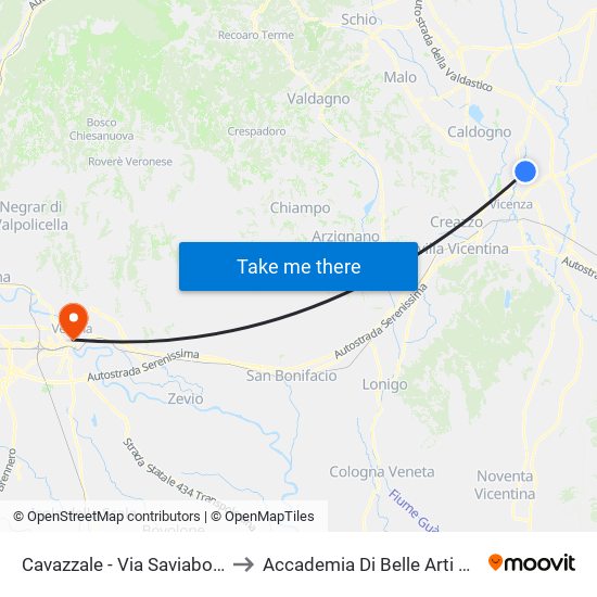 Cavazzale - Via Saviabona, 143 to Accademia Di Belle Arti Cignaroli map