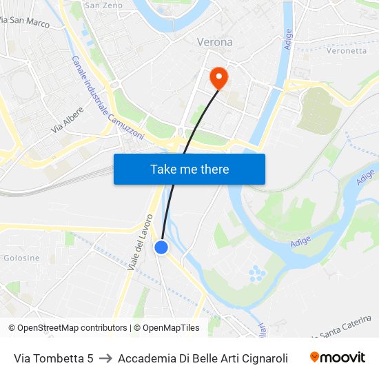 Via Tombetta 5 to Accademia Di Belle Arti Cignaroli map