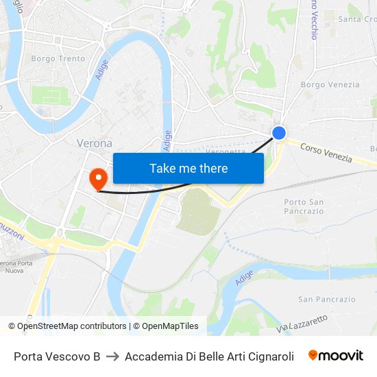 Porta Vescovo B to Accademia Di Belle Arti Cignaroli map