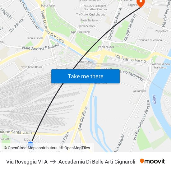 Via Roveggia VI A to Accademia Di Belle Arti Cignaroli map