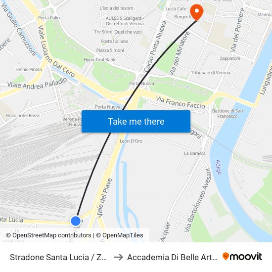 Stradone Santa Lucia / Zona Fiera A to Accademia Di Belle Arti Cignaroli map