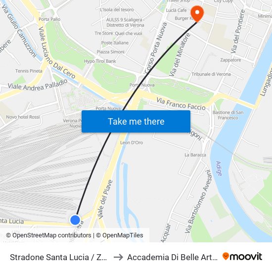 Stradone Santa Lucia / Zona Fiera B to Accademia Di Belle Arti Cignaroli map