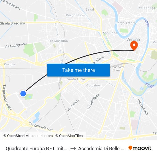 Quadrante Europa B - Limite Tariffa Urbana to Accademia Di Belle Arti Cignaroli map