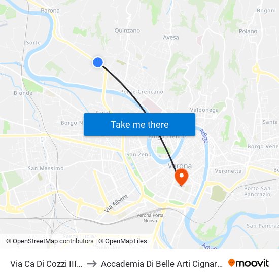 Via Ca Di Cozzi III B to Accademia Di Belle Arti Cignaroli map