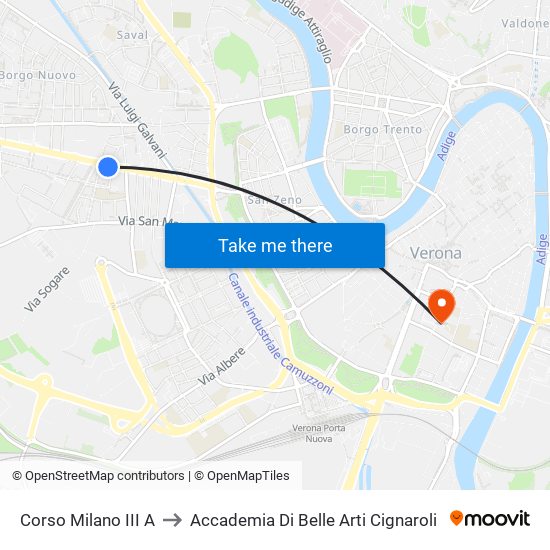 Corso Milano III A to Accademia Di Belle Arti Cignaroli map