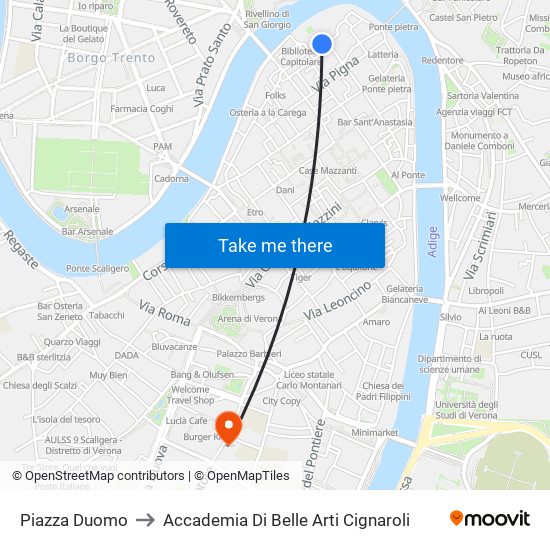 Piazza Duomo to Accademia Di Belle Arti Cignaroli map