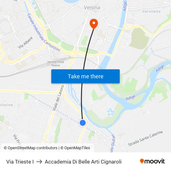 Via Trieste I to Accademia Di Belle Arti Cignaroli map