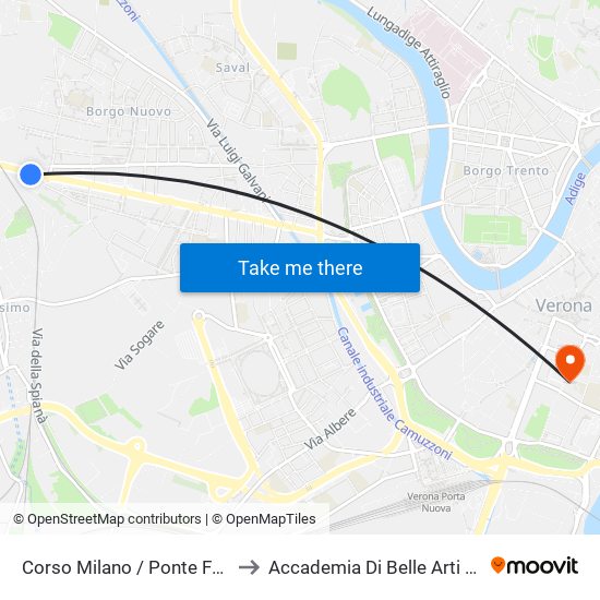 Corso Milano / Ponte Ferrovia A to Accademia Di Belle Arti Cignaroli map