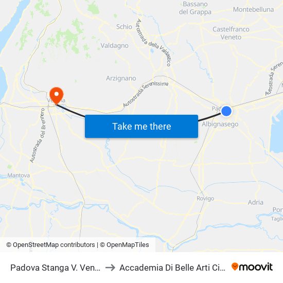 Padova Stanga V. Venezia R to Accademia Di Belle Arti Cignaroli map