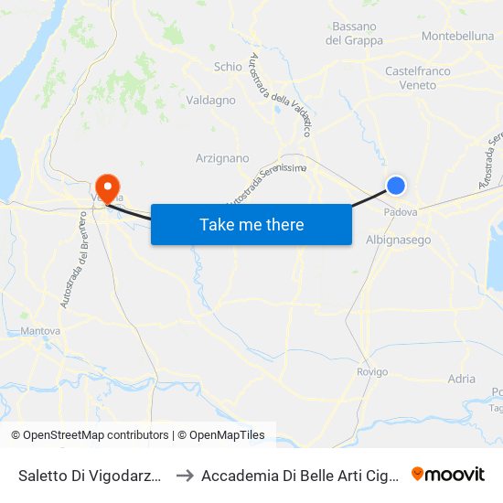 Saletto Di Vigodarzere R to Accademia Di Belle Arti Cignaroli map