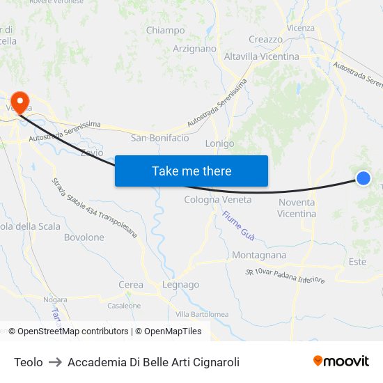 Teolo to Accademia Di Belle Arti Cignaroli map
