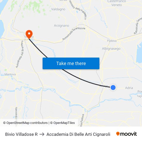 Bivio Villadose R to Accademia Di Belle Arti Cignaroli map
