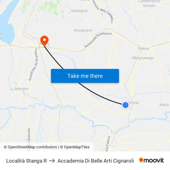 Località Stanga R to Accademia Di Belle Arti Cignaroli map