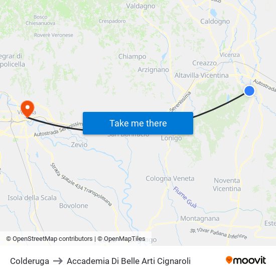 Colderuga to Accademia Di Belle Arti Cignaroli map