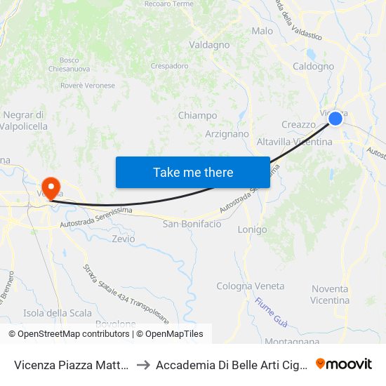Vicenza Piazza Matteotti to Accademia Di Belle Arti Cignaroli map