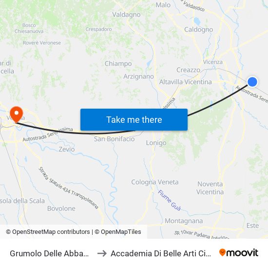 Grumolo Delle Abbadesse to Accademia Di Belle Arti Cignaroli map