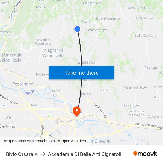 Bivio Orsara A to Accademia Di Belle Arti Cignaroli map