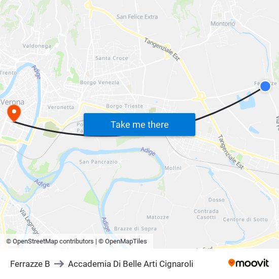Ferrazze B to Accademia Di Belle Arti Cignaroli map