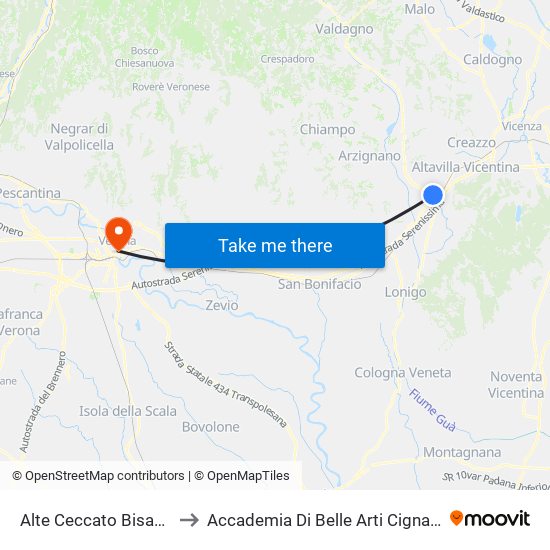 Alte Ceccato Bisazza to Accademia Di Belle Arti Cignaroli map