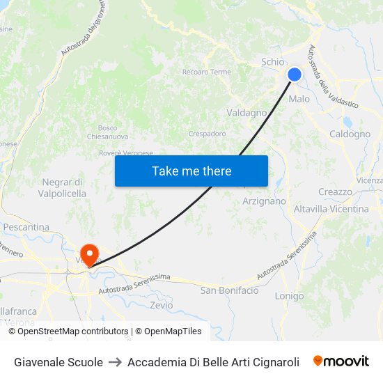 Giavenale Scuole to Accademia Di Belle Arti Cignaroli map