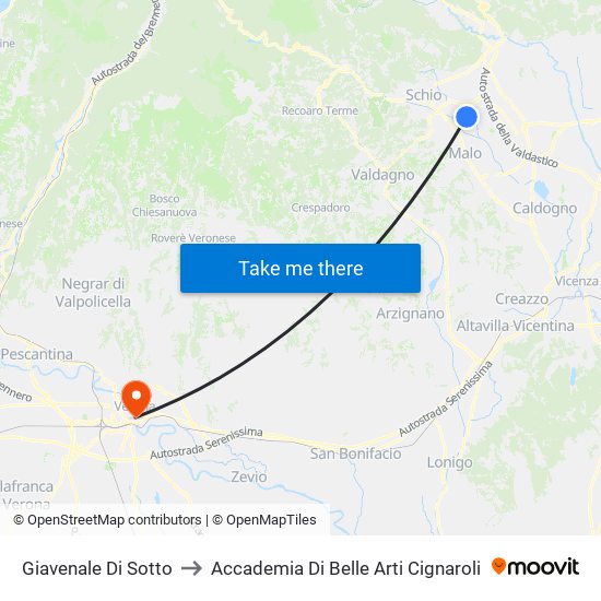 Giavenale Di Sotto to Accademia Di Belle Arti Cignaroli map