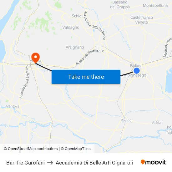 Bar Tre Garofani to Accademia Di Belle Arti Cignaroli map
