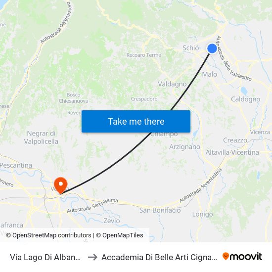 Via Lago Di Albano 2 to Accademia Di Belle Arti Cignaroli map