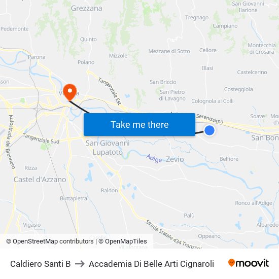 Caldiero Santi B to Accademia Di Belle Arti Cignaroli map