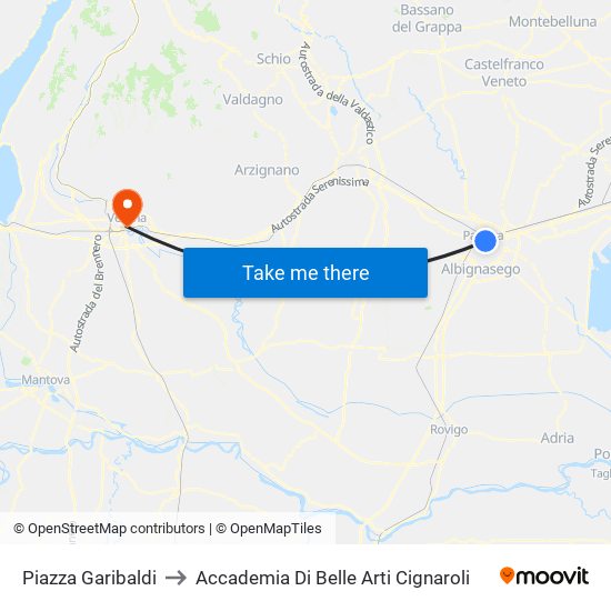 Piazza Garibaldi to Accademia Di Belle Arti Cignaroli map
