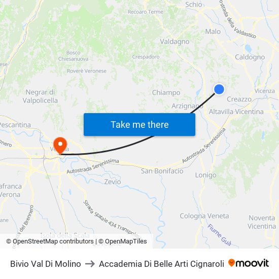 Bivio Val Di Molino to Accademia Di Belle Arti Cignaroli map