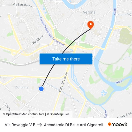 Via Roveggia V B to Accademia Di Belle Arti Cignaroli map