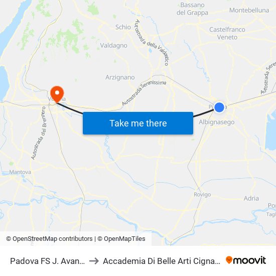 Padova FS J. Avanzo to Accademia Di Belle Arti Cignaroli map