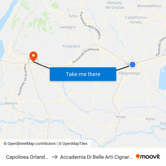 Capolinea Orlandini to Accademia Di Belle Arti Cignaroli map