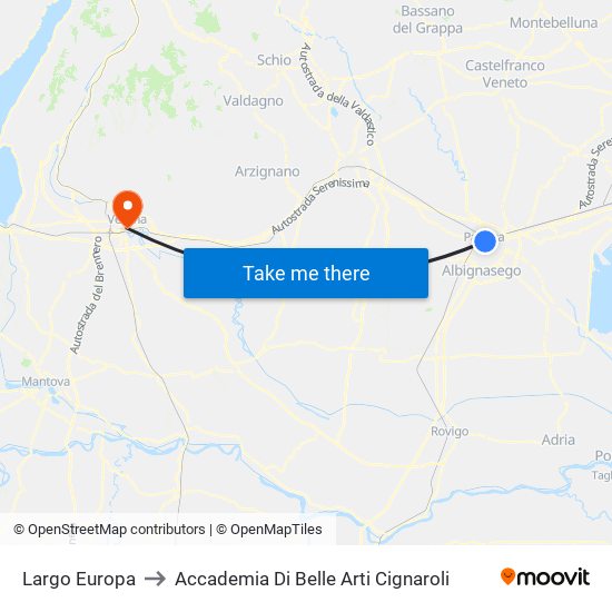 Largo Europa to Accademia Di Belle Arti Cignaroli map