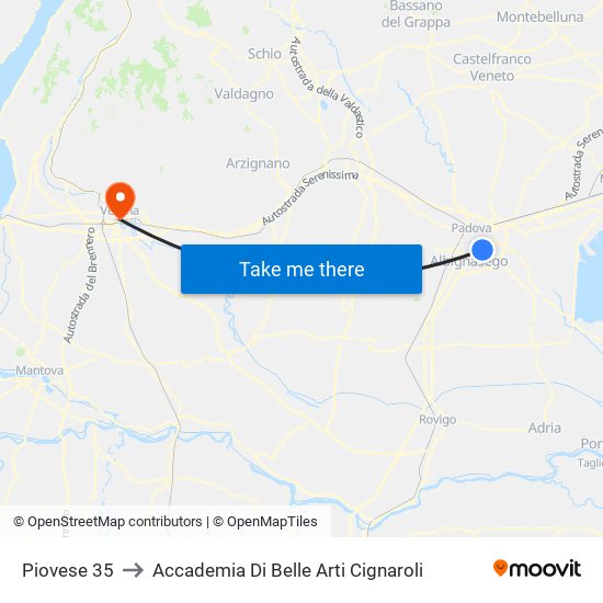 Piovese 35 to Accademia Di Belle Arti Cignaroli map