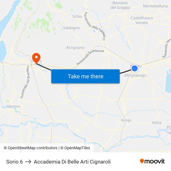 Sorio 6 to Accademia Di Belle Arti Cignaroli map